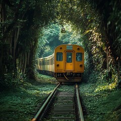 Fototapeta premium Train through tunnel trees bangkok thai green nature image