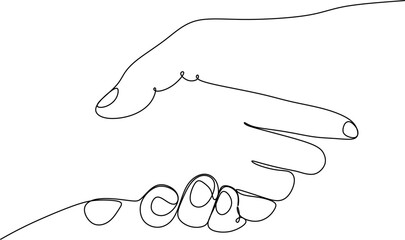 Two people agree and shake hands one contiguous line vector illustration. Shaking hands. Vector illustration for poster, card, banner, valentine day, wedding,Coffee cup and t-shirt. Hand drawn