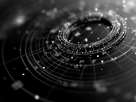 3D wireframe of a parabola rotating in space, with calculus notations surrounding it, Dynamic math visualization, Abstract mathematical motion