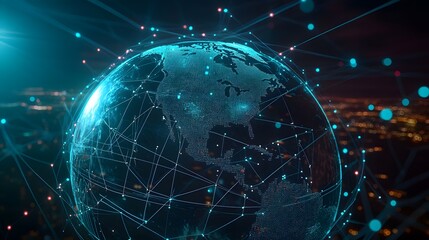 Obraz premium Glowing digital globe representing global connectivity and technology