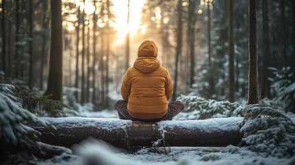 Person sitting alone and looking in the distance conveying a sense of lonelyness, melancholy, uncertainty or serenity
