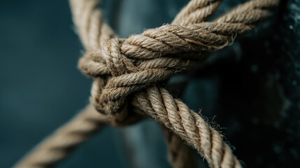 Close-Up of a Nautical Rope Knot Showcasing Strength and Durability
