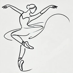 Continuous line drawing of a ballerina dancing in graceful pose, AI Generation