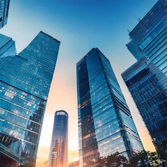 Reflective Skyscrapers and Modern Business Office Buildings, with new york city bulding 
