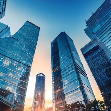 Reflective Skyscrapers and Modern Business Office Buildings, with new york city bulding 