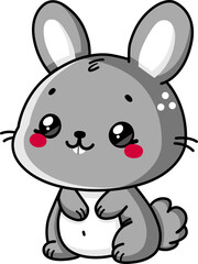 Cute Gray Forest Bunny Rabbit Illustration in PNG – Adorable Woodland Animal Design for Nature-Themed Projects and Children’s Decor