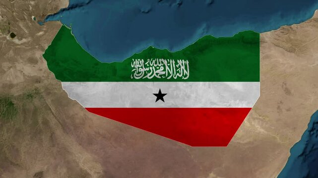 Zoom from Earth to Somaliland (Country Flag) World map animation with highlighted borders of countries. Images from NASA