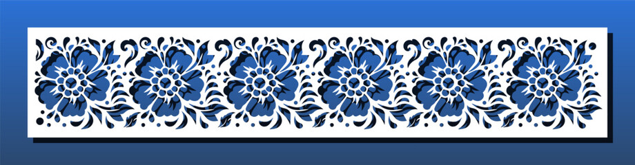 Laser cut panel, wall art decorative privacy screen, art deco floral pattern, Papercut bookmark or background. Vector illustration