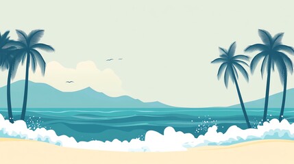 A tropical beach with palm trees and blue water.