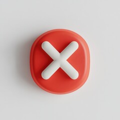 Obraz premium A vibrant red button displays a prominent white cross symbol, often used to signify cancellation or closing functions
