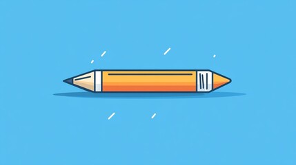 Fototapeta premium Yellow pencil with black tip and eraser on blue background.