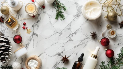Luxurious Cyber Monday Beauty Sale Banner Featuring Premium Skincare Products on Marble Background