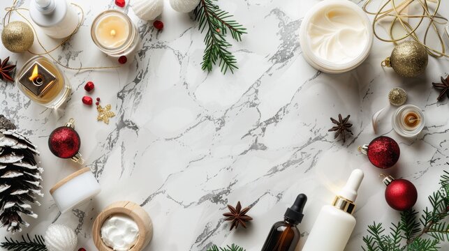 Luxurious Cyber Monday Beauty Sale Banner Featuring Premium Skincare Products on Marble Background
