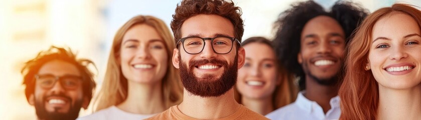 Group of smiling friends enjoying a sunny day outdoors