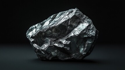 A raw specimen of platinum presents striking metallic grey tones, with intricate textures and sharp edges, resting on a contrasting dark surface