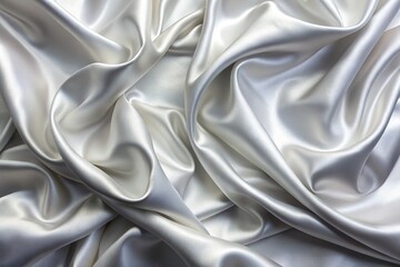 Obraz premium Luxurious bright white silk satin fabric with a subtle grey gradient, showcasing a shiny, shimmering texture, perfect for drapery or celebration backgrounds.