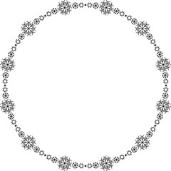 Snowflake circle frame. Winter snowflake round border.
