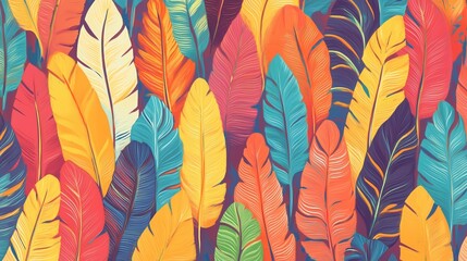 Colorful tropical leaves creating a vibrant and artistic backdrop, showcasing various shades and patterns in nature’s design