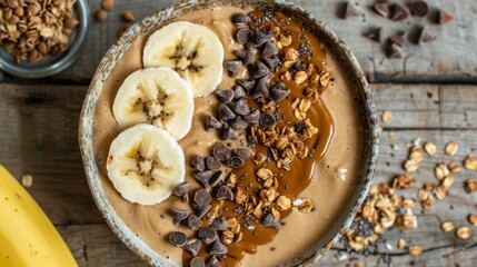 Fototapeta premium Chocolate Banana Smoothie Bowl with Toppings