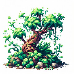 Illustration against light background with space for text, pixel art style 