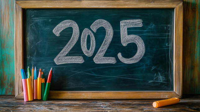 Scritta 2025 su lavagna scolastica 