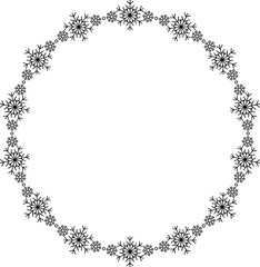 Snowflake circle frame. Winter snowflake round border.
