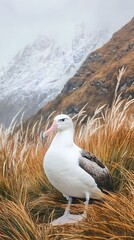 Fototapeta premium Wandering Albatross Bird in Nature, Photo Realistic, Wallpaper, Cover and Screen for Smartphone, PC, Laptop, 9:16 and 16:9 Format