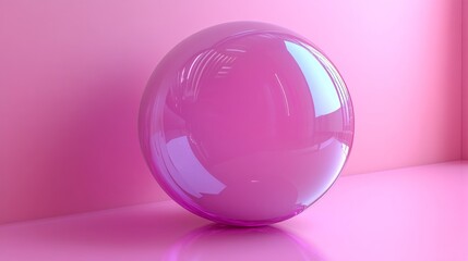 Obraz premium Shiny pink glass sphere in minimalistic pink room, abstract concept