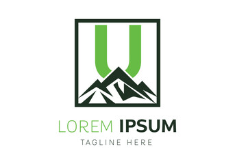Letter U with Mountain logo design inspiration. Vector letter template design