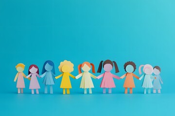 diverse group of paper cutout people holding hands