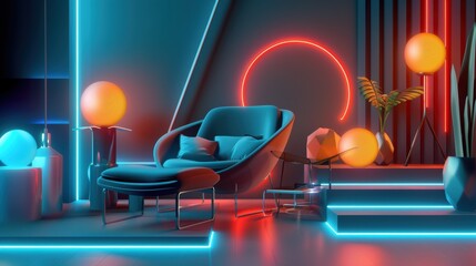 Futuristic Cyber Week Home Decor Promotion with High-End Modern Furniture and Glowing Accents