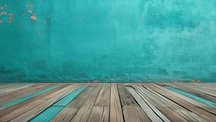 Blue wall with a wooden floor and a blue stripe. The blue stripe adds a pop of color to the room, making it feel more lively and inviting