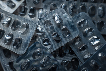 Medication pills blister packaging concept of pharmacy, medicine, healthcare, pharmaceutical industry