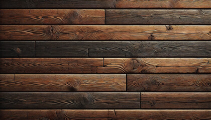 Naklejka premium Texture of Wooden Planks with Deep Grain Patterns, Cracks, and Knots. Dark Brown and Rich Mahogany Tones with Natural Imperfections Create a Textured, Rustic Background. AI-generated