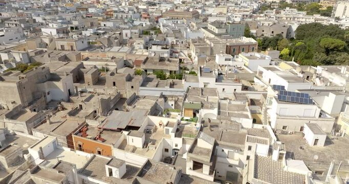 Aerial view of houses and apartments in the historic center of Manduria. It is a city in the province of Taranto, Puglia, Italy.