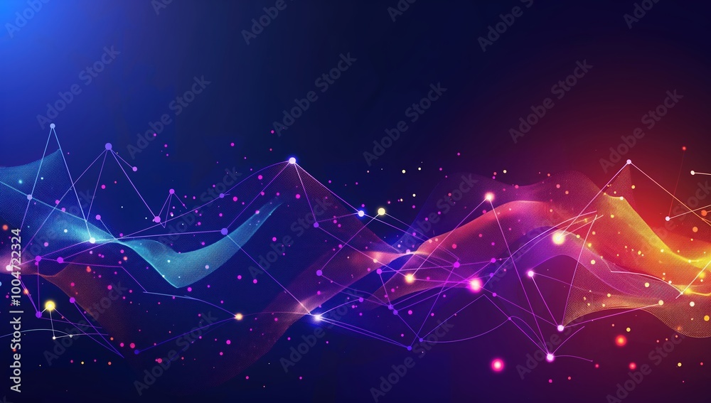 Sticker colorful, abstract image of a wave with many dots and lines. the image has a dreamy, otherworldly fe