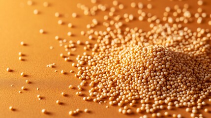A handful of sorghum grains on a dusty brown background, minimalistic and isolated