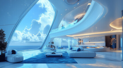 Fototapeta premium Sci fi futuristic white interior