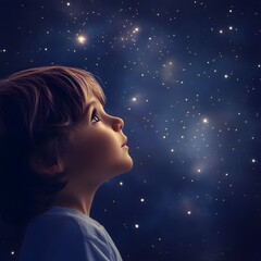 A child gazes at the starry night sky, filled with wonder and dreams of the universe beyond.