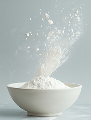 Photo of flour with splash. Cooking bread. Kneading the Dough. Isolated on grey background. AI Generative. 