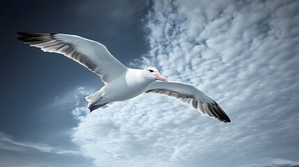 Obraz premium Wandering Albatross Bird Flying in Nature under Blue Sky, Photo Realistic, Wallpaper, Cover and Screen for Smartphone, PC, Laptop, 9:16 and 16:9 Format
