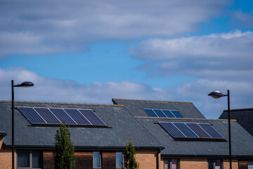 Solar energy panel on new built house roof in england uk