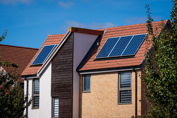 Solar energy panel on new built house roof in england uk