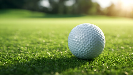 Obraz premium Close up golf ball on green grass field