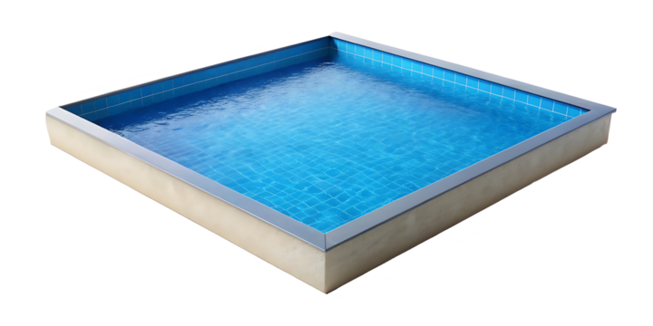 a square swimming pool with blue water isolated on white background.AI GENERATED