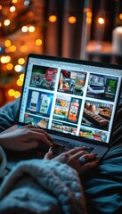 Naklejka premium Holiday Online Shopping: Christmas Gift Ideas on Laptop with Festive Decorations for Seasonal Promotions