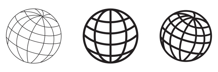 World globe line icon. Vector Earth global country map planet line icon. Travel internet globe set