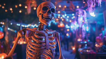 Dancing Skeletons at a Spooky Halloween Party. Halloween skeleton. Skeletons dancing at a Halloween party. Skeletons dance