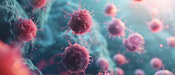 Close-up microscopic view of cells in a blue liquid.