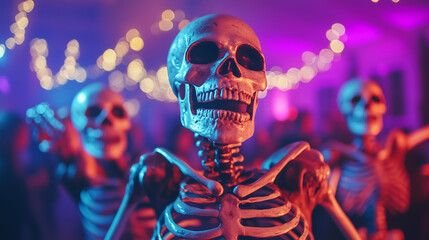 Dancing Skeletons at a Spooky Halloween Party. Halloween skeleton. Skeletons dancing at a Halloween party. Skeletons dance